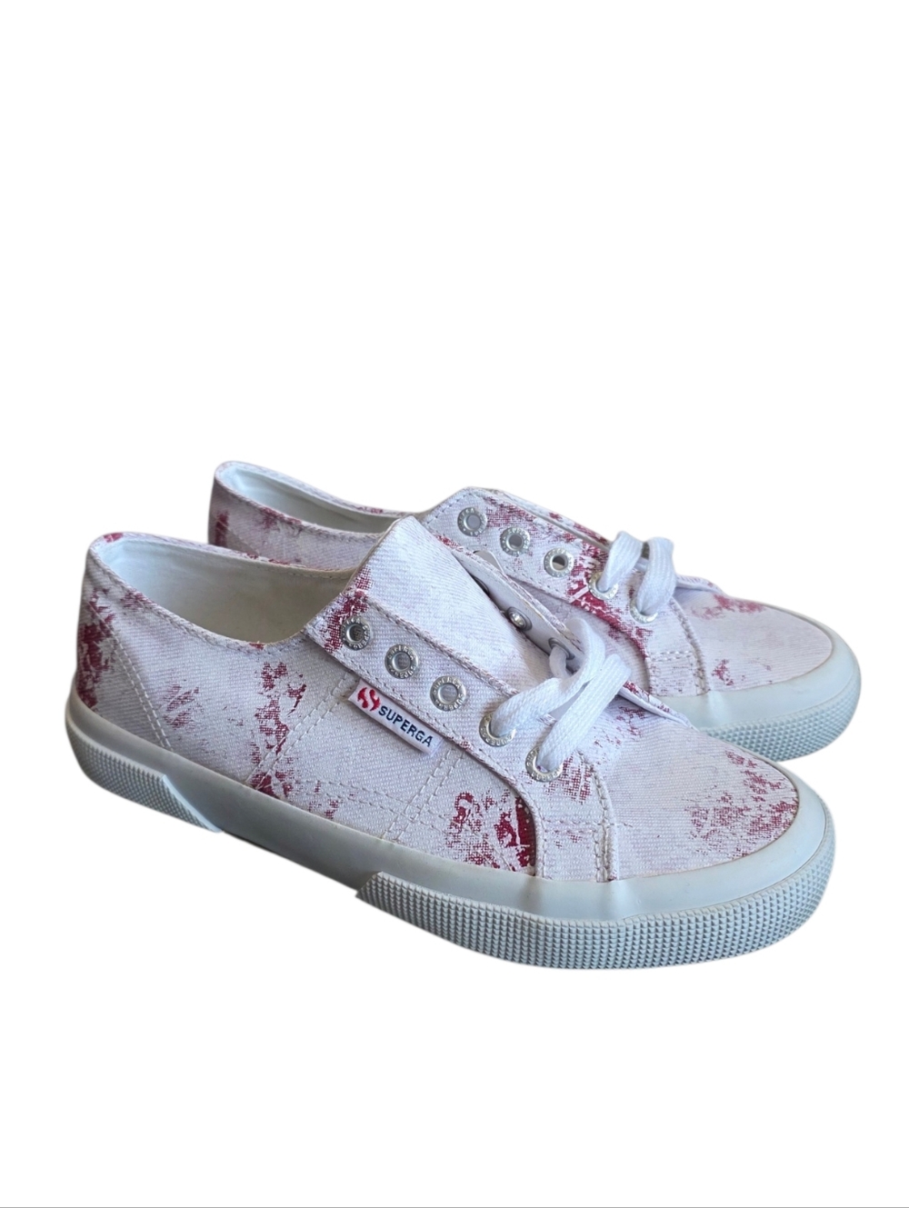 Superga White Red Print Sneakers US 7.5 Women Canvas Lace Up NEW